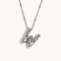 Macro shot of polished silver 18K plated stainless steel balloon letter W pendant necklace - Steel-W