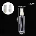 Detail showing 120ml clear PET bottle with spray pump dimensions and dust cap - 120ml Clear Bottle (Mist Pump)