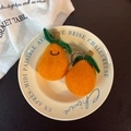 Handmade orange pear wool felt keychain with cute smile face and green leaf detail - Auspicious Tangerine