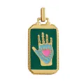 Rectangle tarot charm with blue palm and pink heart on dark green enamel inlay - M801152-Green