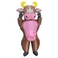 Funny inflatable brown cow costume for adults with yellow horns for party dress up - Brown Cow / One Size