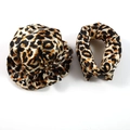 Detailed view of leopard print silk scrunchie and matching headband set in yellow and black - Rose Gold Leopard