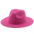 Close-up of fuchsia straw fedora hat showing fine woven texture and classic dented crown - One Size 58cm / Rose Red