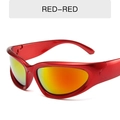 Occhiali da sole sportivi Y2K steampunk con montatura rossa e lenti sfumate arancio - Montura Rosso Perlato Lenti Specchiate Rosse