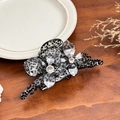 Large acetate flower hair claw clip in dark grey leopard print with rhinestone accents - Transparent Black-13cm