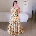 Off-shoulder floral maxi dress with yellow sunflower print and tiered bohemian skirt - S / Dresses / Sunflower