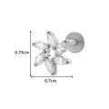 Silver flower G23 titanium labret stud with marquise-cut zircon stones, 0.79cm height - Flower Style - Silver (T2523-1#银)