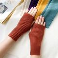 Knitted fingerless winter gloves in caramel brown with ribbed texture and multi-color options - One Size / Rust Red