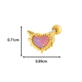 Detail view of heart-shaped gold earring with pink opal inlay and precise size dimensions - 6# Heart Opal Gold