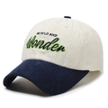 Cappellino da baseball vintage in velluto a coste con ricamo BE WILD AND Wonder blu e crema - Regolabile / Blu Notte