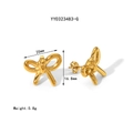Golden bow-shaped stainless steel stud earrings featuring a polished 18K finish - Gold Bowknot Stud Earrings (YYE023483-G)