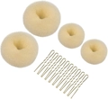 Set of three beige sponge bun makers with golden metal hair pins for hair styling - 14-Piece Beige Set / Beige