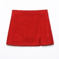 Rode tweed A-lijn minirok met zijsplit en getextureerd weefsel voor dames - XS / Minirok