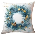 Blue Christmas pillow cover with watercolor pine cones and winter wreath print - Winter Art Wreath