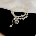 Detail of double-layer beaded bracelet with pink cat eye beads and rose charm - 11# Flower Diamond Cat Eye Pearl Crystal Star Multi-layer Bracelet