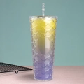 Mermaid scale plastic straw cup with yellow to purple gradient and pearlescent finish - 24oz / Gradient Deep Yellow Purple