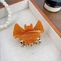 Oranje acryl vleermuis haarklem met gouden glitters voor Halloween haarstyling - 5.2cm / Goud