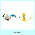 Interactive electric bird cat toy with colorful feathers and yellow elastic rope attachment - Blue Robin with Elastic Rope