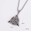 Detail view of silver stainless steel Celtic triangle pendant with spiritual engravings - Celtic Triangle Style (4)