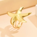 Polished gold stainless steel starfish ring with adjustable double band design - J02892 / Gold
