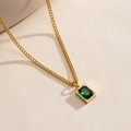 18k gold plated stainless steel necklace featuring a rectangular emerald zircon pendant - Gold Emerald Pendant Necklace
