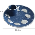 Navy blue Palo Santo holder with silver moon phase patterns and 13.1cm diameter - Deep Blue Plate