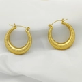 Detailed close-up of golden croissant style U-shaped textured hoop earrings for women - Spiral Croissant Style (XL1464-65)