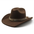 Chapeau de cowboy classique en feutre marron foncé avec ruban tissé sur fond blanc - M (56-58cm) / café