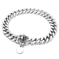 Collare a catena cubana argento 20mm con fibbia teschio e medaglietta rotonda incisibile - Color Acciaio (KDC042-KJX)