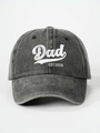 Detailed view of grey washed cotton baseball cap with Dad EST 2026 embroidery - Black DAD