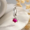 Star-shaped zircon hoop earring in silver with a round ruby-red center stone - Rose Red (Single Piece)