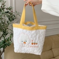 Close-up of quilted floral handbag featuring yellow handles and cute cartoon embroidery - Carrot Rabbit Style (No Pendant)