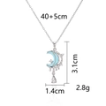 Silver crescent moon necklace with light blue shell inlay and teardrop pendant details - Light Blue Star Ray Moon Necklace