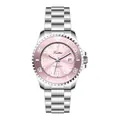 Reloj de cuarzo para mujer con correa de acero plateada, esfera rosa y fecha mostrada - Correa de acero rosa