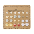 12 pairs of gold and silver stud earrings set featuring heart star and flower designs - Style 13 (ER23Y0816) / 12 Pairs Set