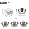 Set of 4 silver stainless steel dipping bowls with dimension and weight specifications - Original Small 4PCS