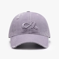 Cappellino viola in cotone lavato con ricamo 3D lettera A e dettagli vintage usurati - Regolabile / Viola