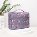 Portable purple floral travel cosmetic bag with rose pattern and zipper closure - 21*8*17cm / Rose (Purple)