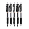 Set of 5 black retractable 0.5mm gel pens with metal clips on white background - Single Pen / Black