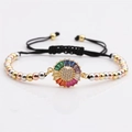 Pulsera tejida ajustable con girasol de circón colorido y cuentas metálicas - Corazón Cadena de Metal de Color Mixto