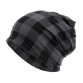 Women's knit beanie hat with classic black and gray checkered pattern for autumn winter - Black and Grey Plaid