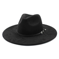 Classic black wide-brimmed felt hat with vintage silver buckle and suede texture - M (56-59cm) / Black Suede