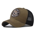 Berretto da baseball in tela marrone con ricamo oca selvatica e retro in rete nera - Cachi