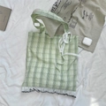 Groene en witte geruite draagtas met kanten strikken en romantische cottagecore-stijl - Fruitgroen