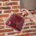 Transparent PVC jelly bag with cat ear metal handles and burgundy inner pouch - Red