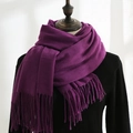 Purple faux cashmere scarf for women with elegant knit texture and long tassels - Deep purple