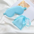 Light blue faux silk sleep mask set including eye mask and matching drawstring pouch - Sky Blue