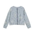 Blau-weiß gestreifte Reißverschlussjacke mit Blumenstickerei auf weißem Grund - XS / Hellblau Gestreift