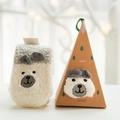 Plush coral fleece Christmas socks with 3D cartoon bear design in creative gift box - Adult (No Gift Box) / Grey White Bear