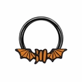 Halloween bat nose ring with heart shape and black-orange drop oil finish in stainless steel - Black and Orange Bat Nose Ring